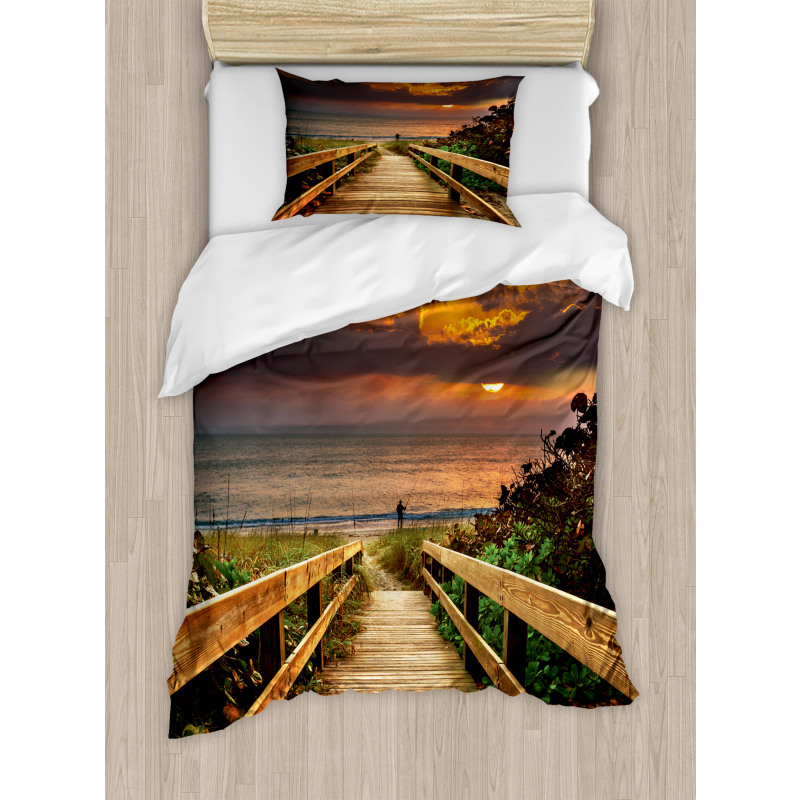 Wooden Pier Sunset Beach Duvet Cover Set