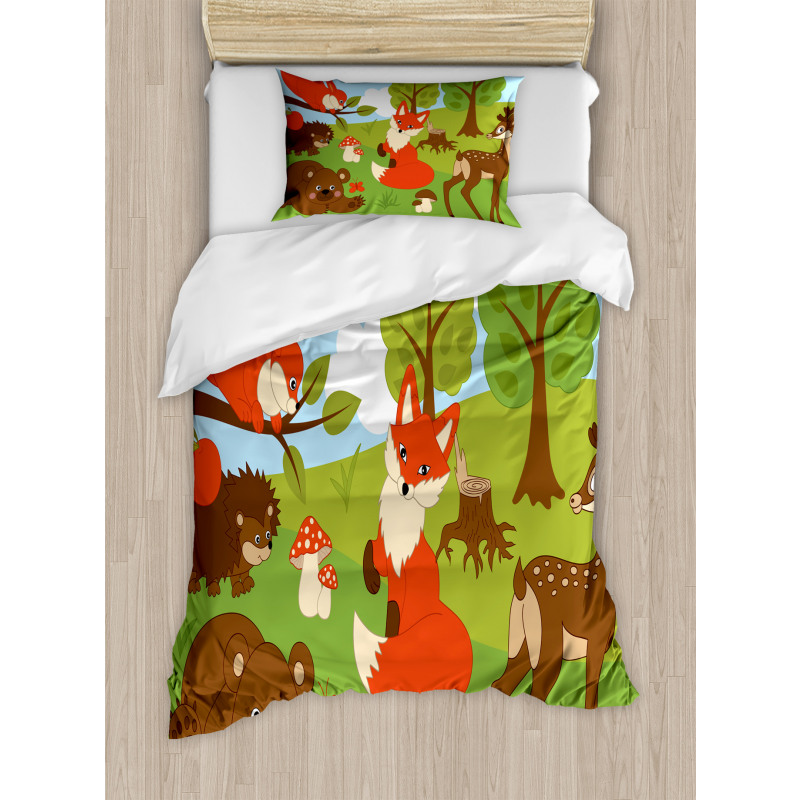 Happy Animals in Forest Duvet Cover Set