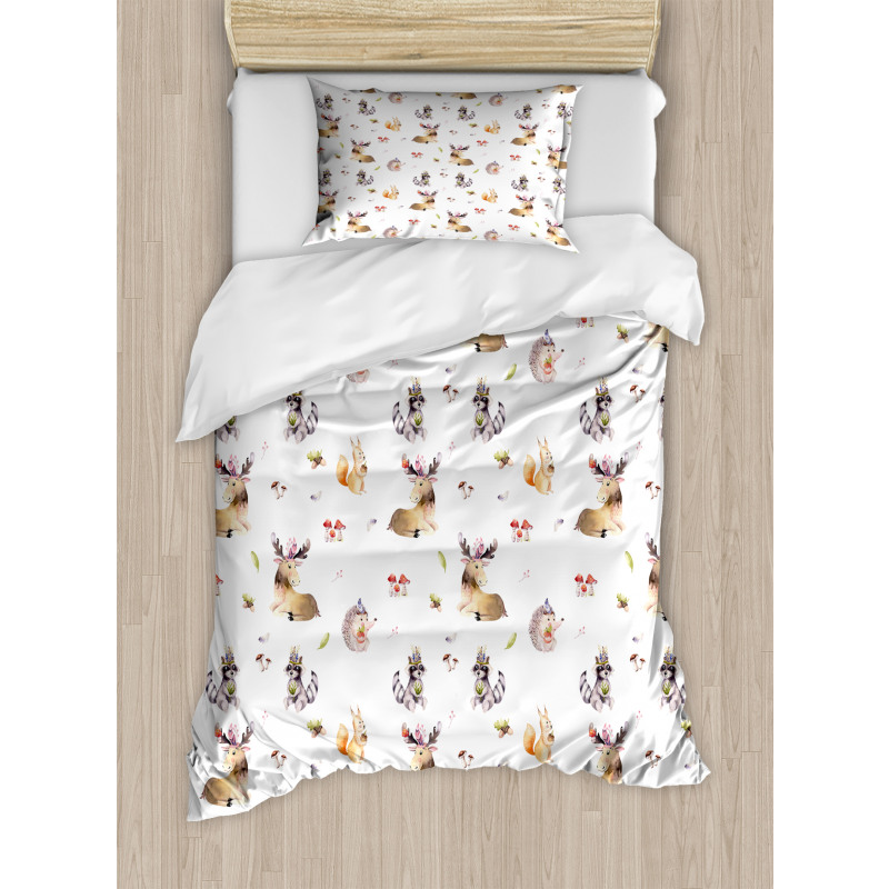 Hedgehog Moose Watercolors Duvet Cover Set