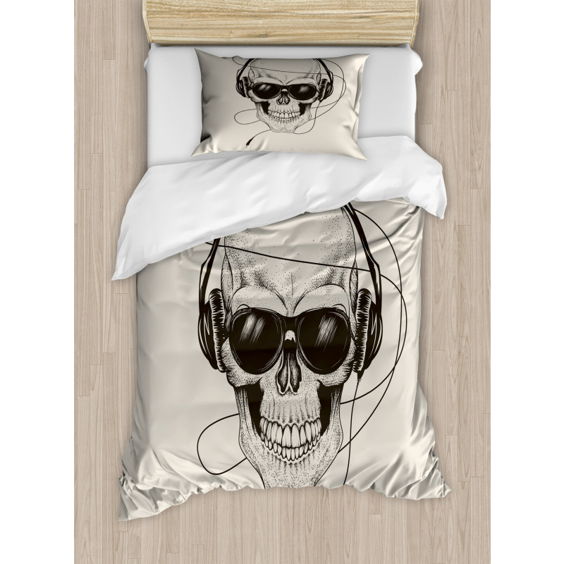 Retro Skull with Headphones Duvet Cover Set