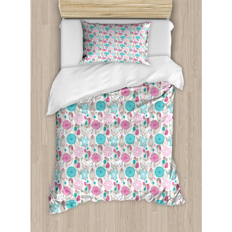 Sketched Tulip Flowers Duvet Cover Set