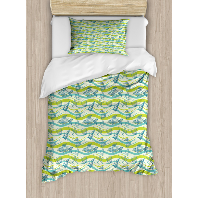 Sketch Underwater Habitants Duvet Cover Set