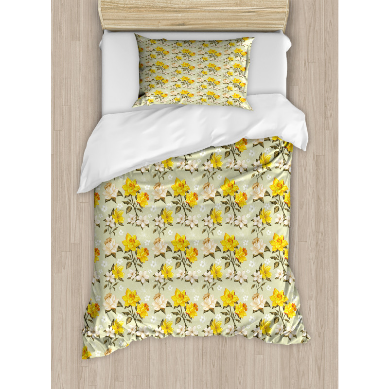 Blooming Petals Snowy Scene Duvet Cover Set