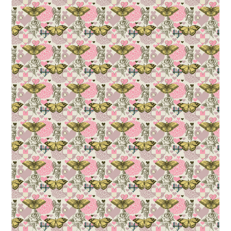 Sketchy Rose Tartan Motif Duvet Cover Set