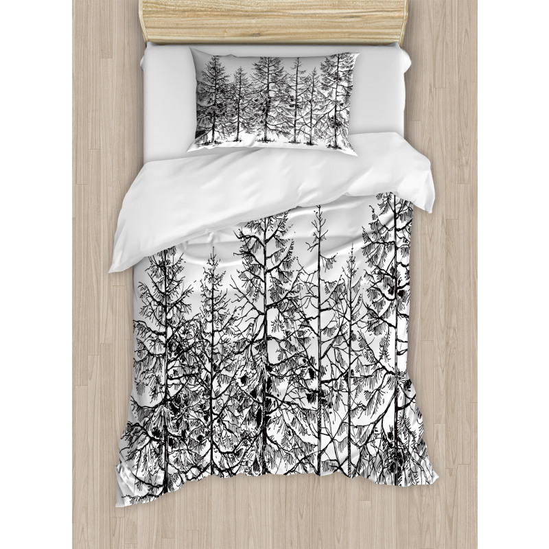 Seasonal Pine Tree Landscape Duvet Cover Set