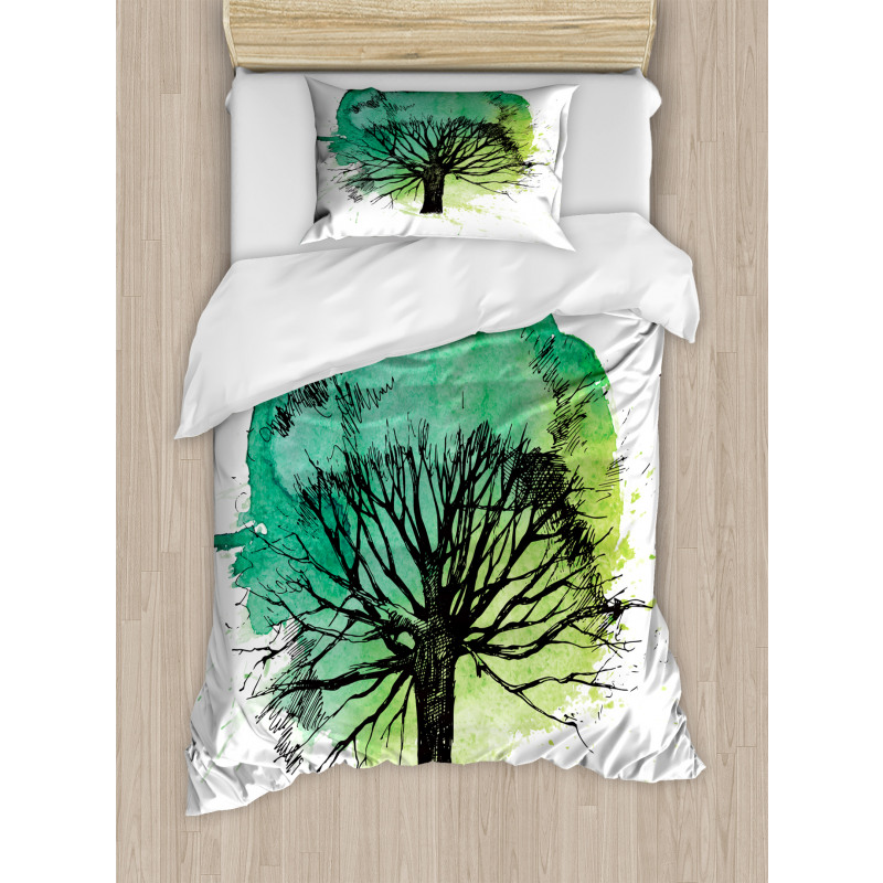 Blended Watercolor Leaf Duvet Cover Set