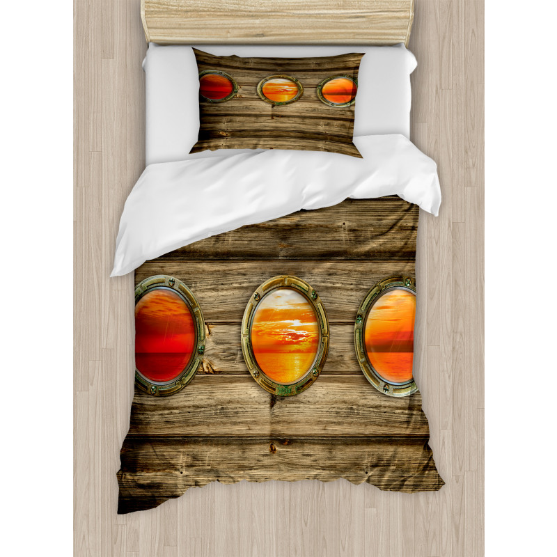 Rustic Wooden Ship Duvet Cover Set