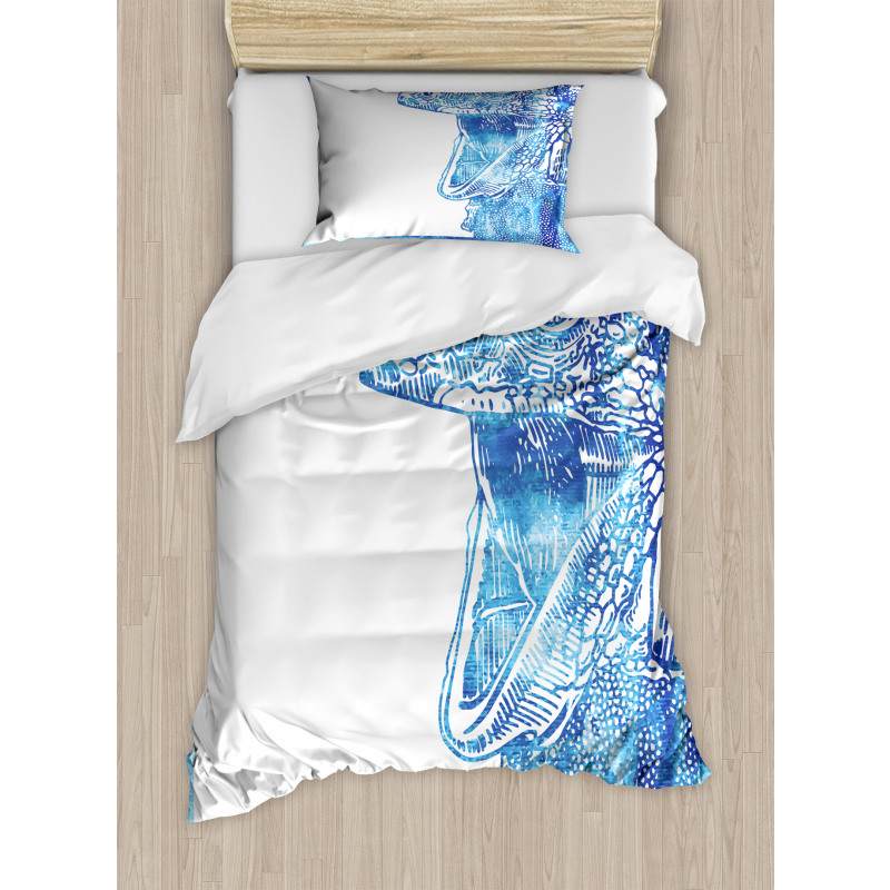 Watercolor Style Blue Animal Duvet Cover Set