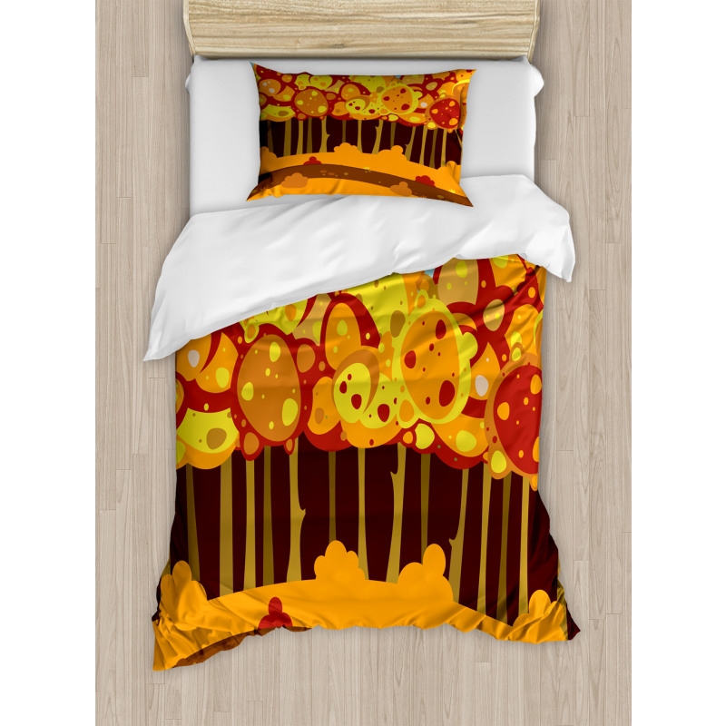 Forest in Autumn Cartoon Duvet Cover Set