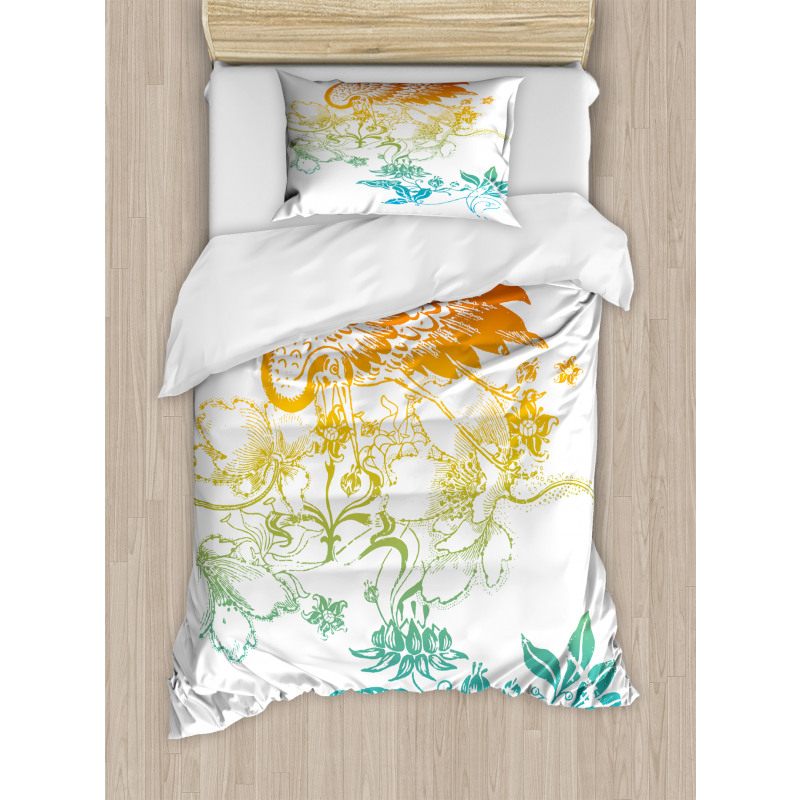 Oriental Bird with Flowers Duvet Cover Set