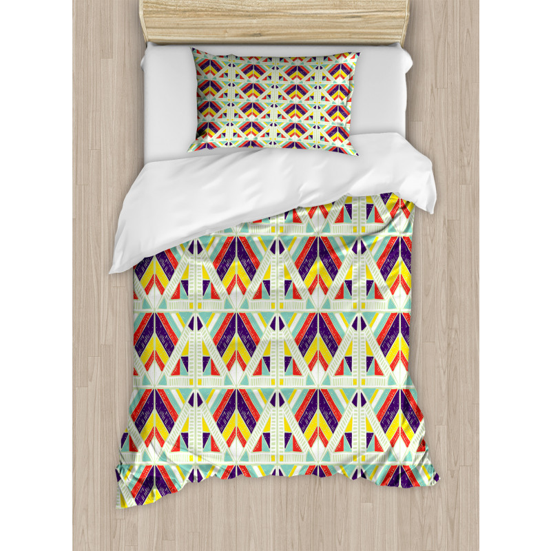 Colorful Stripe and Triangle Duvet Cover Set