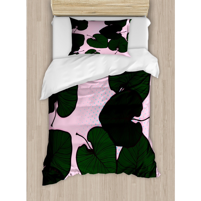 Tropical Foliage on Pink Duvet Cover Set