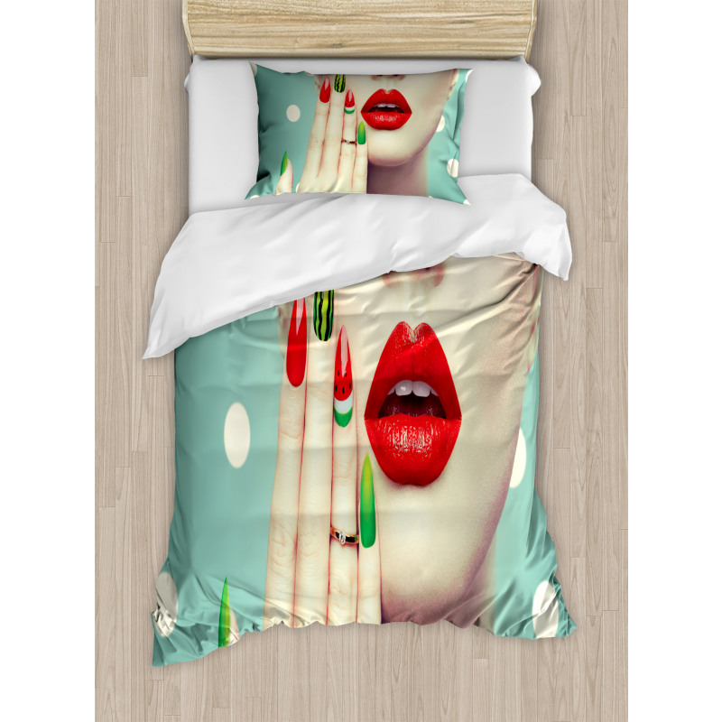 Watermelon Nail Art and Makeup Duvet Cover Set