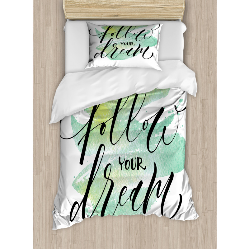 Green Brush Stoke Watercolor Duvet Cover Set