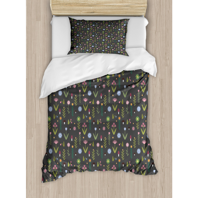 Minimal Cartoon Flowers Duvet Cover Set