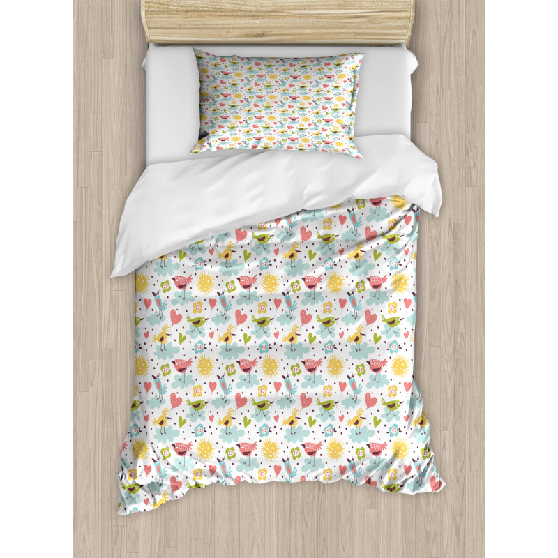 Birds Hearts and Flowers Duvet Cover Set