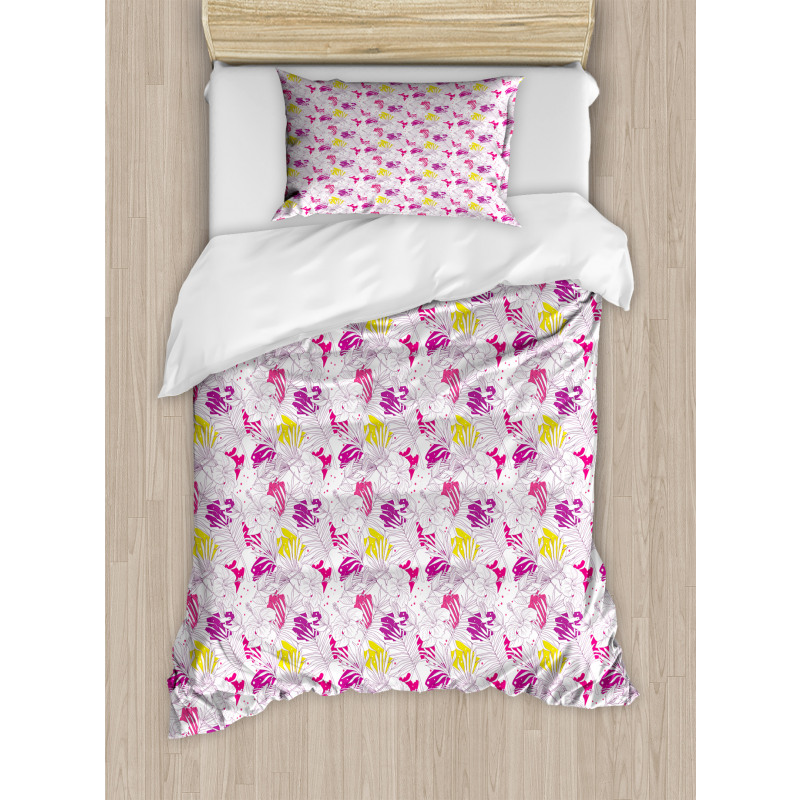 Palm Leaf with Hibiscuses Duvet Cover Set