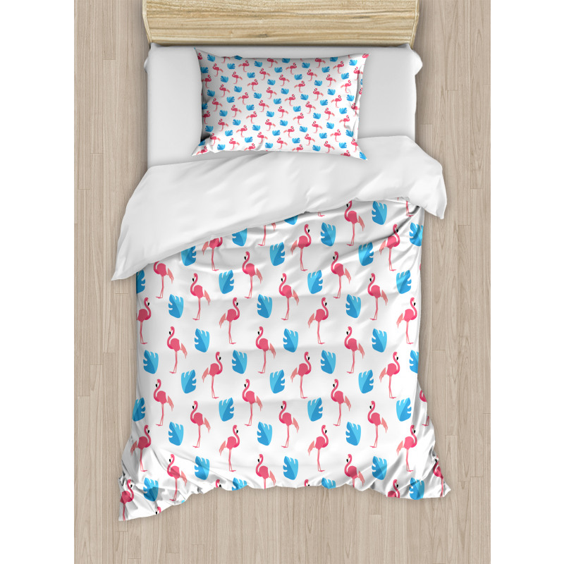 Flamingo Birds Palm Leaves Duvet Cover Set