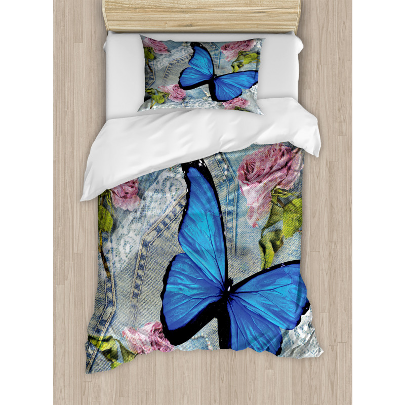 Roses Pearls and Butterly Duvet Cover Set