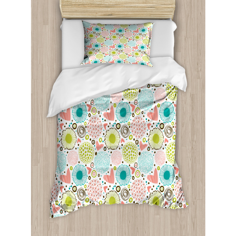 Abstract Hearts Doodle Duvet Cover Set