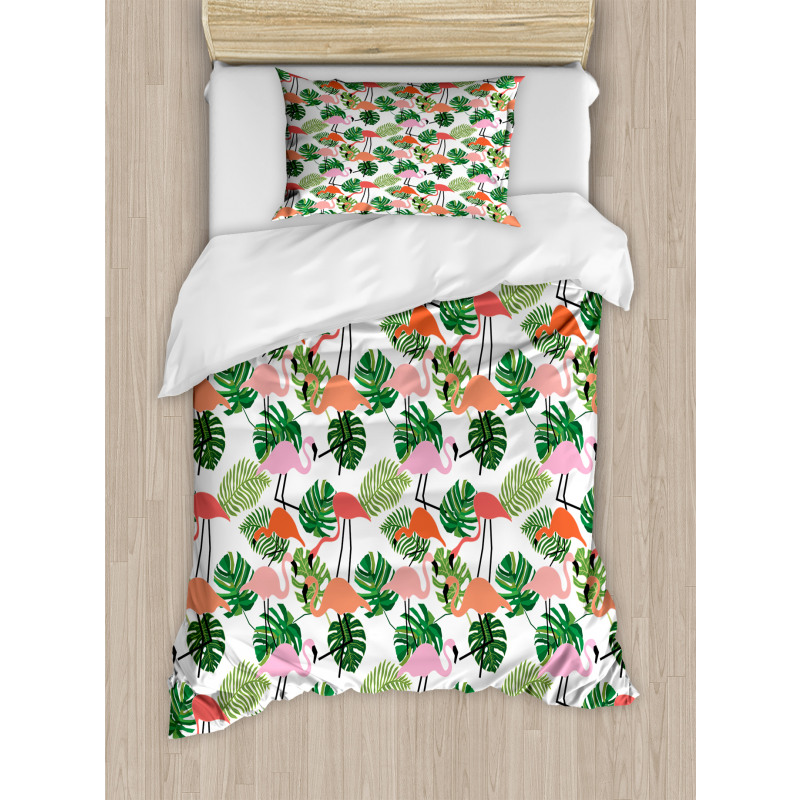 Hipster Flamingo Monstera Duvet Cover Set