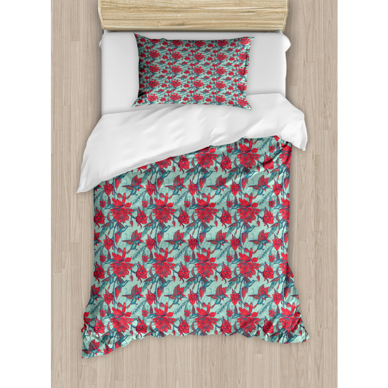 Animals and Flower Branches Duvet Cover Set