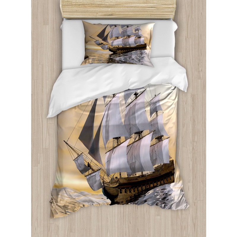 Ship Sailing on Ocean Duvet Cover Set