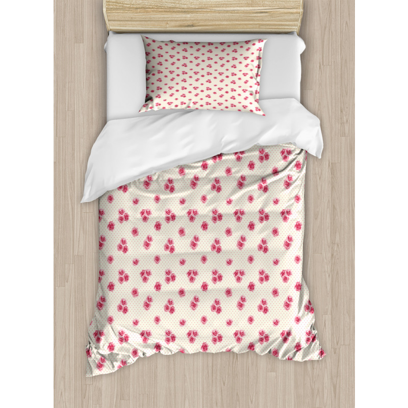 Rose Blossoms on Polka Dots Duvet Cover Set