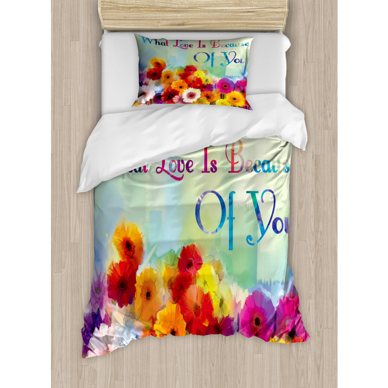 Romantic Words with Flowers Duvet Cover Set