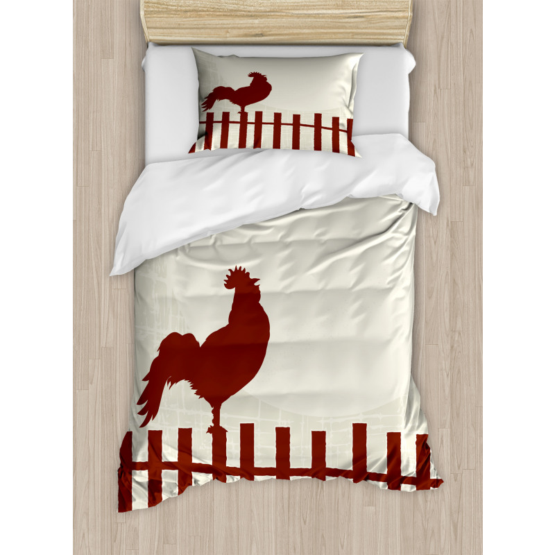 Rooster Silhouette Grunge Duvet Cover Set