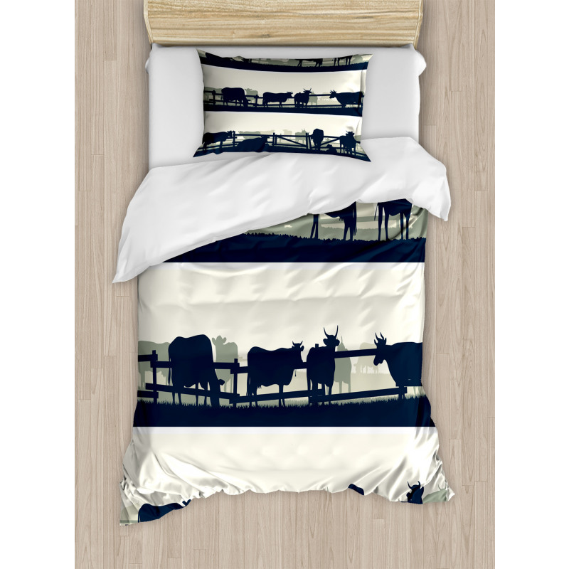 Farm Grazing Cows and Bulls Duvet Cover Set