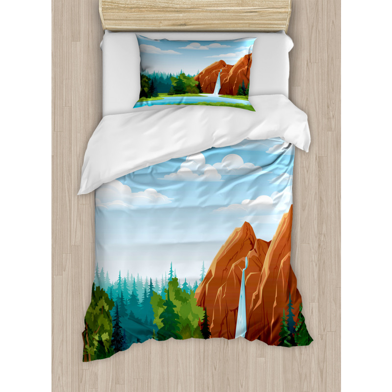 Waterfall Mountain Sky Duvet Cover Set