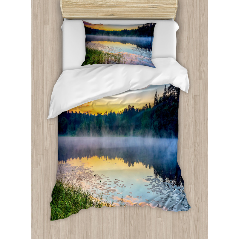 Foggy Sunset on Lake Duvet Cover Set