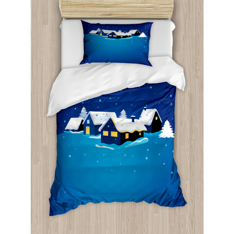 Snowy Small Town Cozy Home Duvet Cover Set