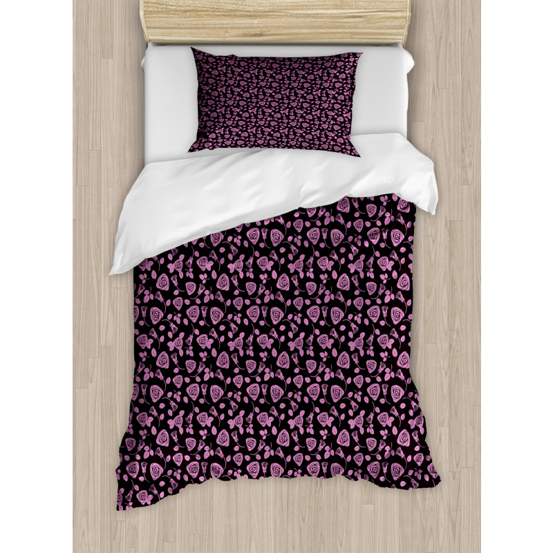 Rose Romance on Dark Backdrop Duvet Cover Set