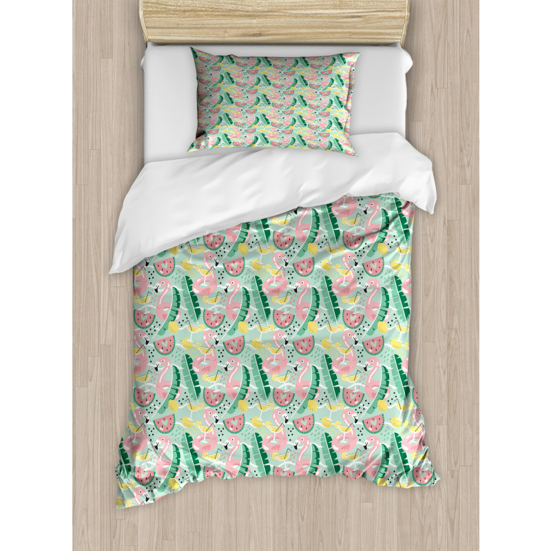 Tropic Flamingo and Cocktail Duvet Cover Set