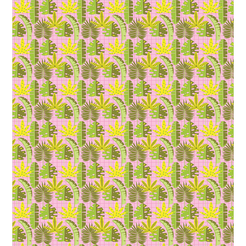 Tropic Leaves on Checkered Duvet Cover Set