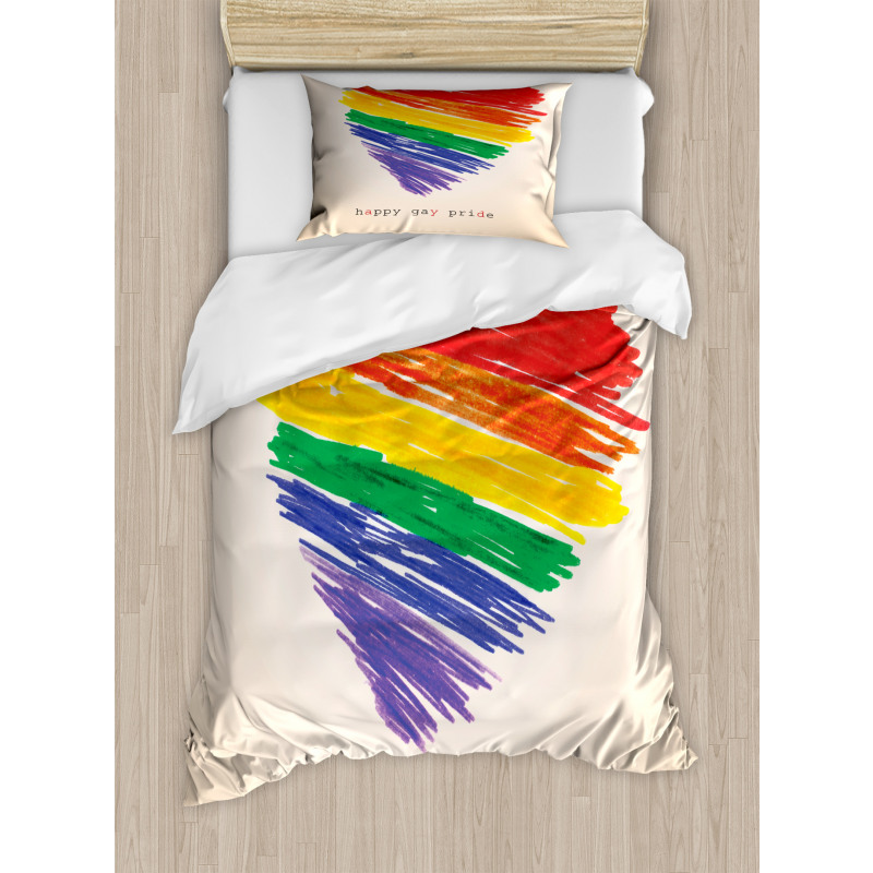 Happy Gay Pride Rainbow Heart Duvet Cover Set