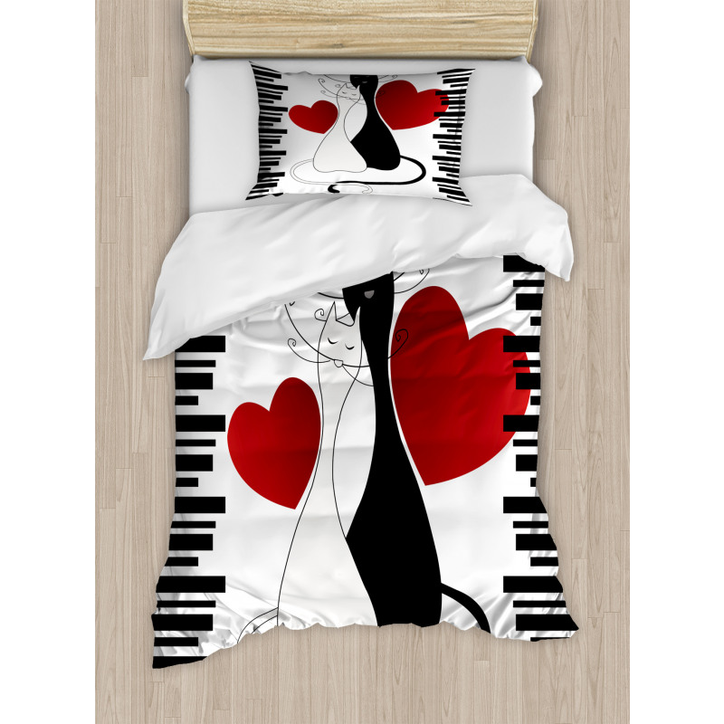 Romantic Couple Pet Kitten Duvet Cover Set