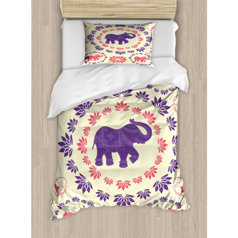 Colorful Floral Elephant Duvet Cover Set