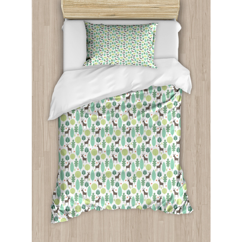 Forest and Deer with Heart Duvet Cover Set