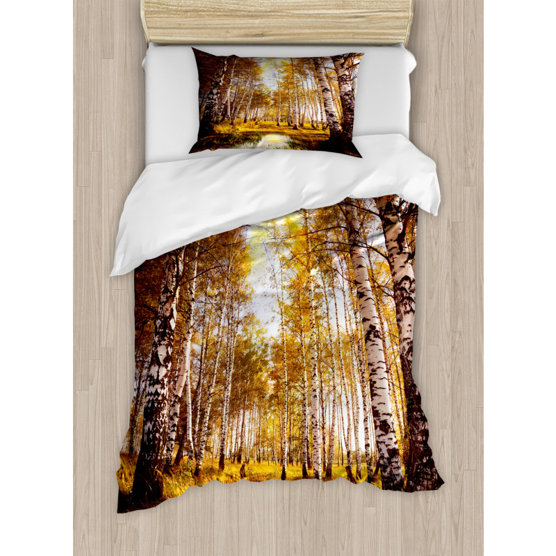 Autumn Birch Trees River Duvet Cover Set