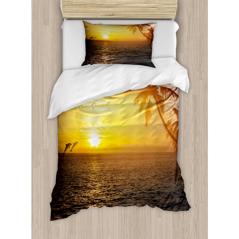 Palm Tree Island Sunset Duvet Cover Set