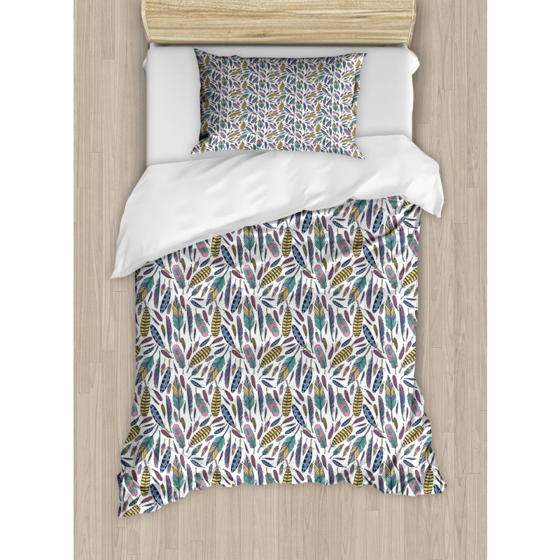 Vivid Feathers Doodle Hippie Duvet Cover Set