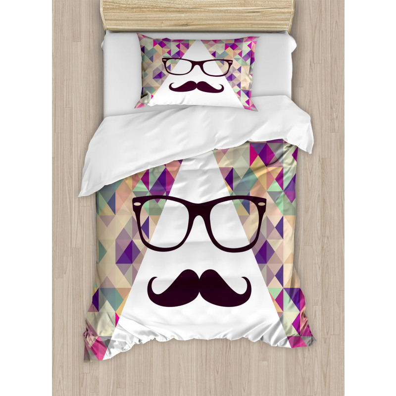 Hipster Mustache Glasses Duvet Cover Set