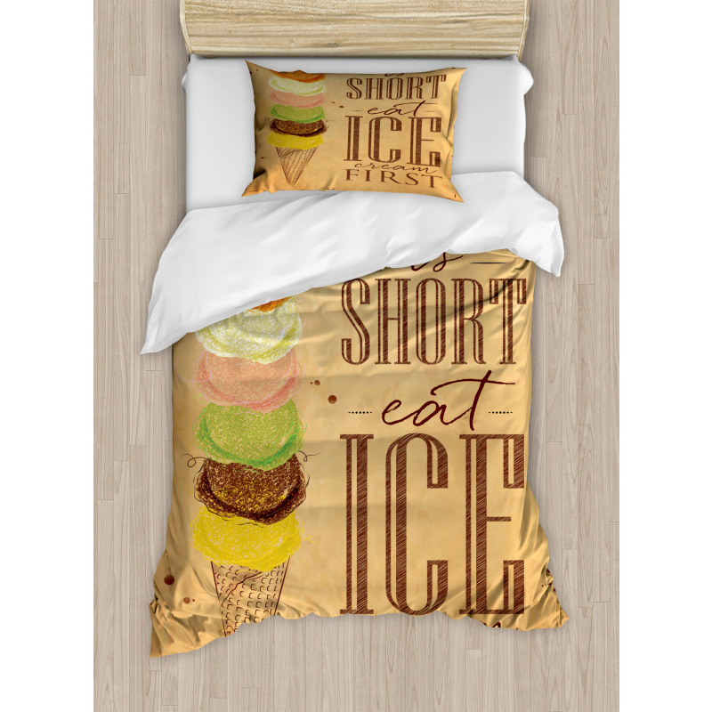 Eat Ice Cream First Scoops Duvet Cover Set