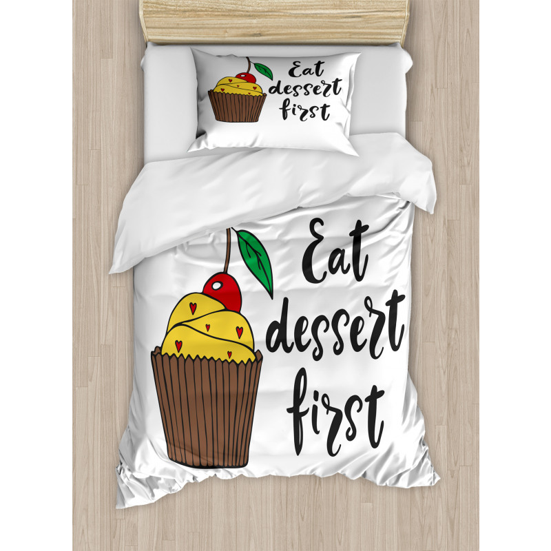 Cherry Top Cupcake Cartoon Duvet Cover Set