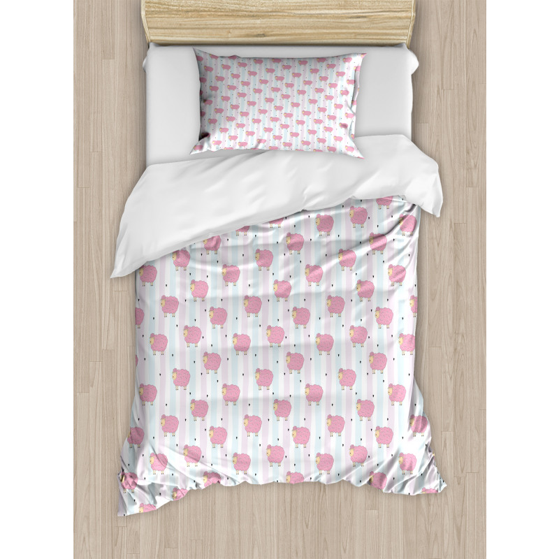 Sheep with Stripes Hearts Duvet Cover Set