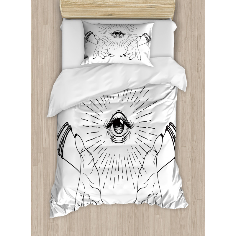 Mystical Themed Sketch Eye Duvet Cover Set