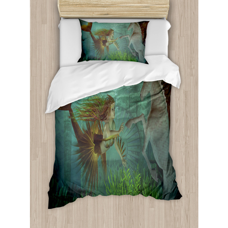 Mermaid with Seahorse Duvet Cover Set